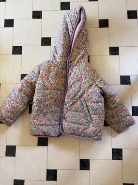 Baby Boden Floral Quilted Puffer Jacket in Pink, Purple, Green